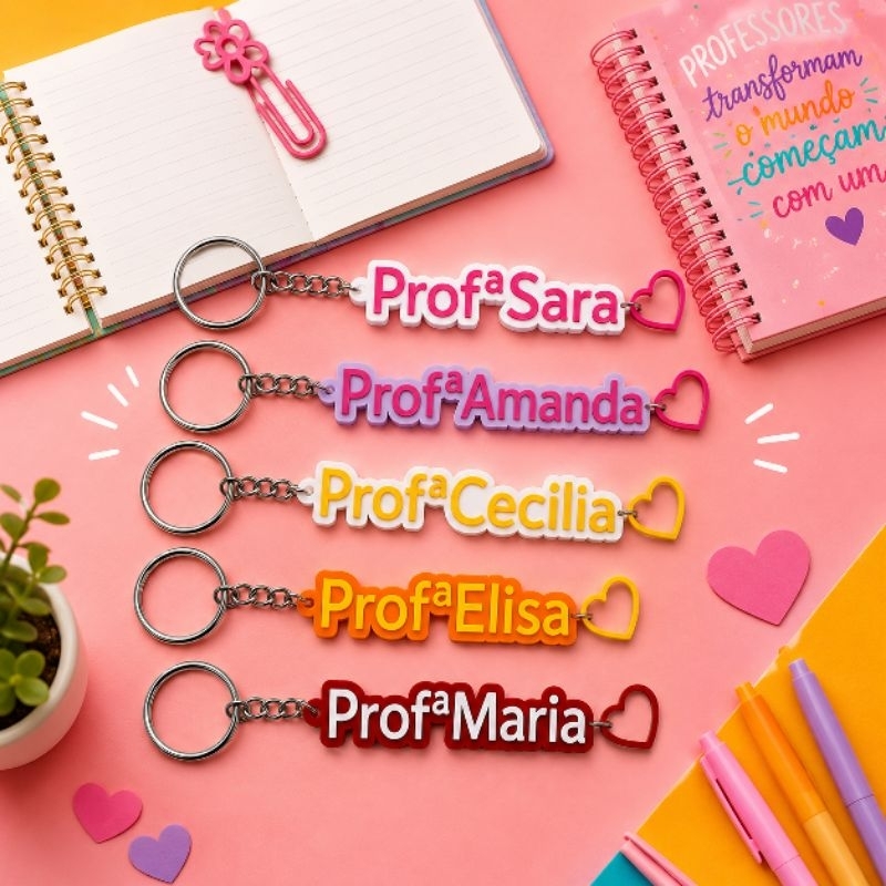 Chaveiro Personalizado com Nome em 3D Presente Lembrancinha para Professores e Alunos