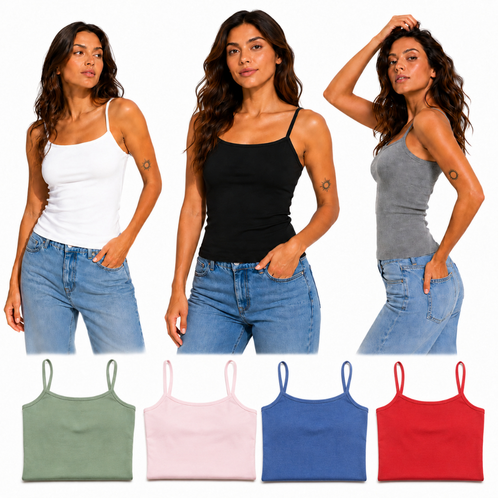 Regata Feminina Lisa Alça Fina Canelada Slim Fit Básica Ajustada ao Corpo Leve Confortável para Dia a Dia Casual e Verão