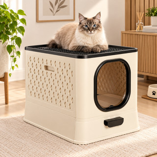 Caixa de Areia para Gatos banheiro Sanitario Antiodor Fechado com Comedouro e Pá Sandbox Jel Plast