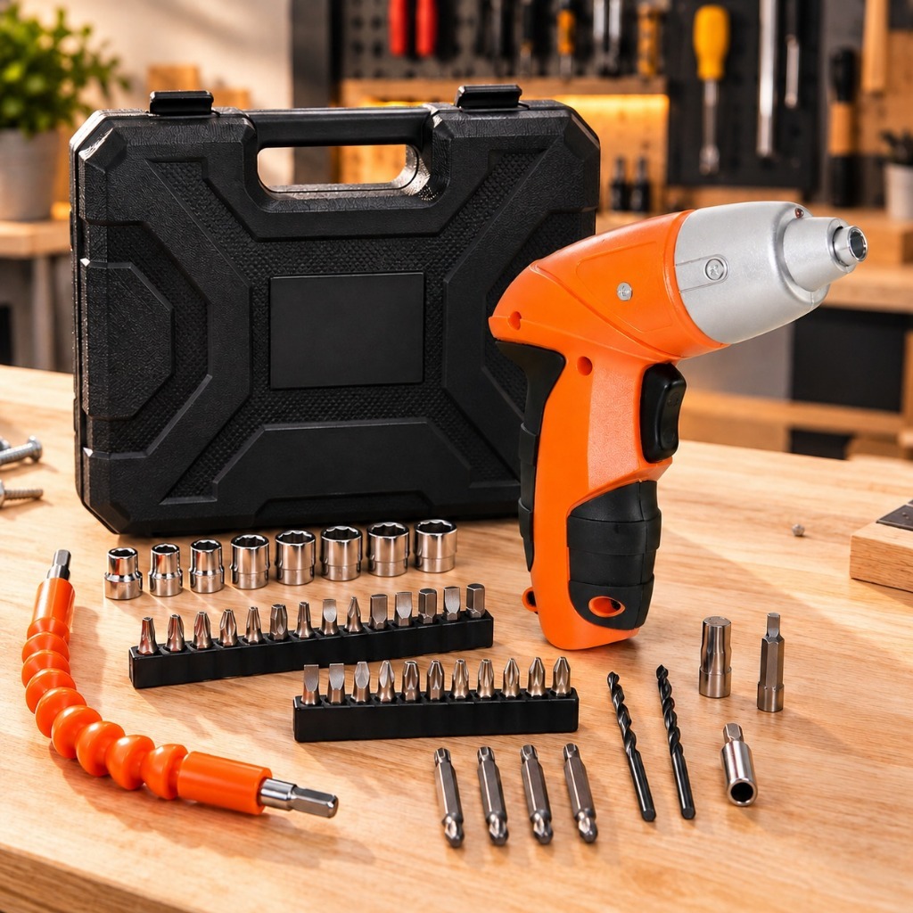 Parafusadeira Sem Fio 4.8V Kit 45 Peças Nakasaki Bateria Recarregável Portátil