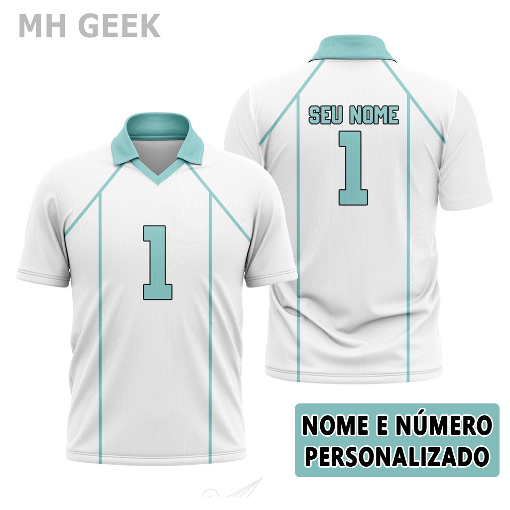 Camisa Camiseta Anime Haikyuu Aobajohsai Azul Branca Estampada Unisex Adulto Infantil