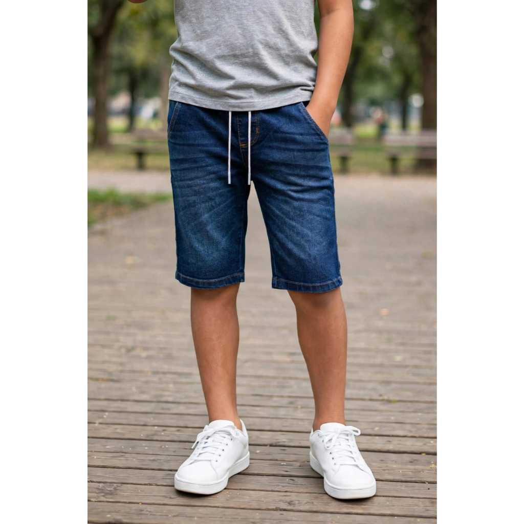 Bermudas Jeans menino infantil e juvenil confortável masculina cós regulador
