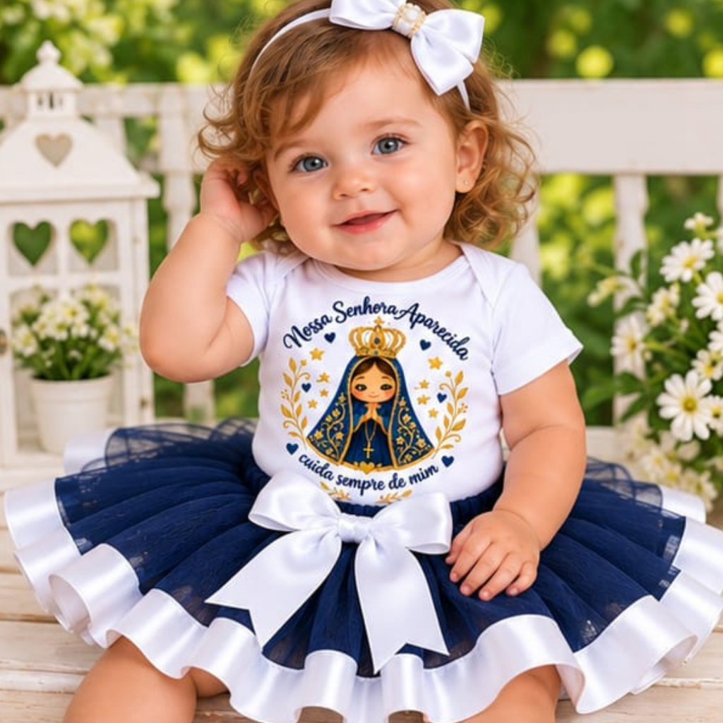 Conjunto Nossa Senhora Aparecida Menina Roupa devotinha aparecida infantil
