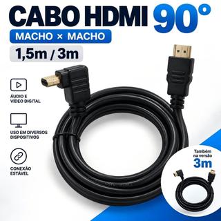 Cabo HDMI 90 Graus Macho Macho 1,5m ou 3m Ponta Reta e Angular para TV Monitor PC