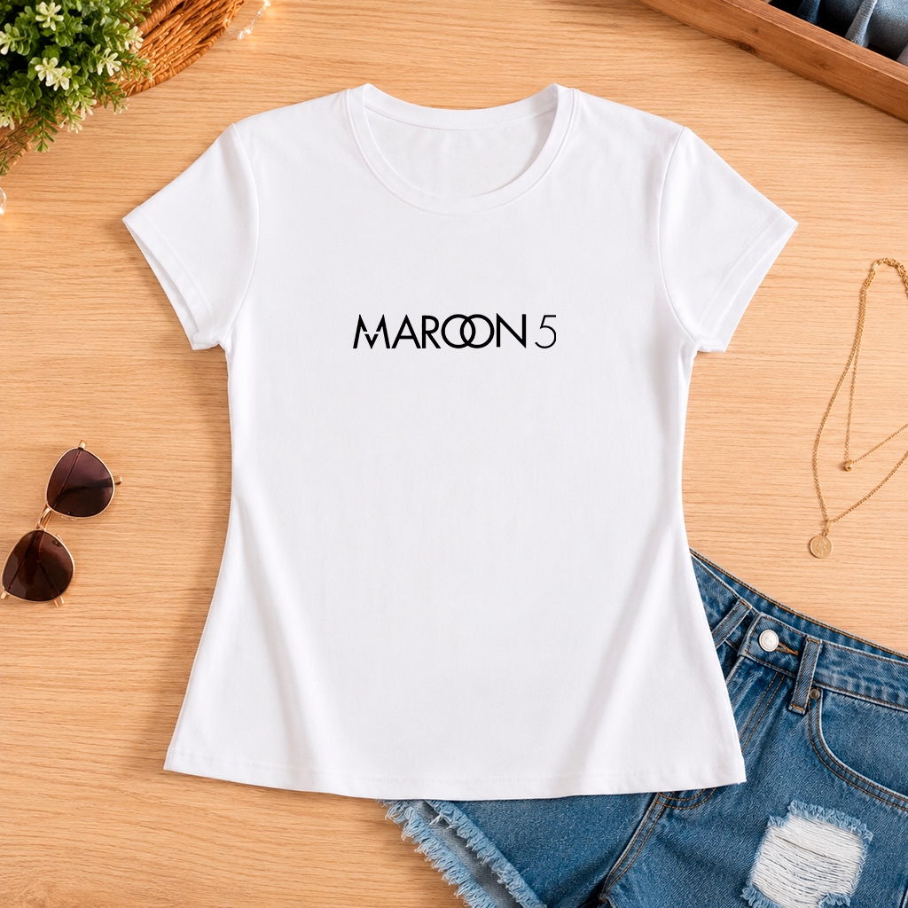 Camiseta T Shirt Babylook Feminina Maroon 5 Escrito PB Banda Pop Rock Alternativo 100% Algodão