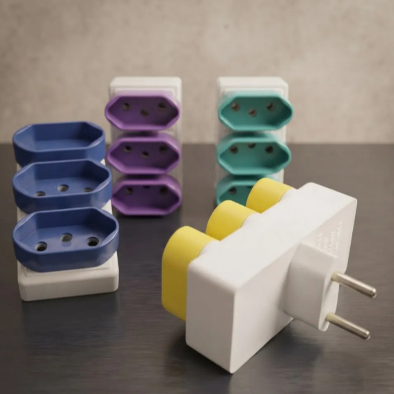 Adaptador Tomada Benjamin T Triplo 10A 3 Entradas Bivolt 110/220V Kit 4 ou 8 Unidades