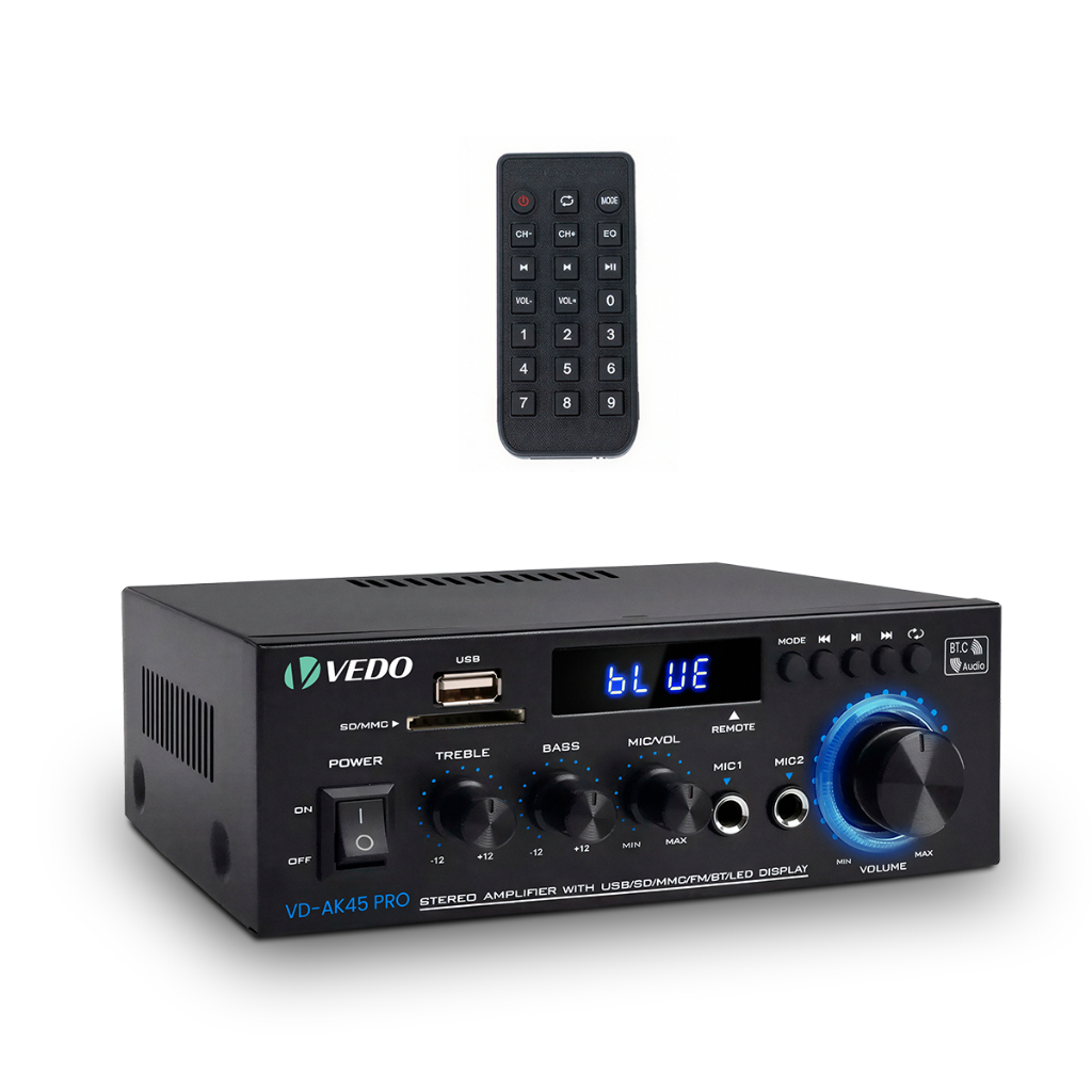 VEDO AK45Pro Amplificador Estéreo De áudio Doméstico Bluetooth 400W Com Remoto 2 Canais Para Alto-falantes Bivolt