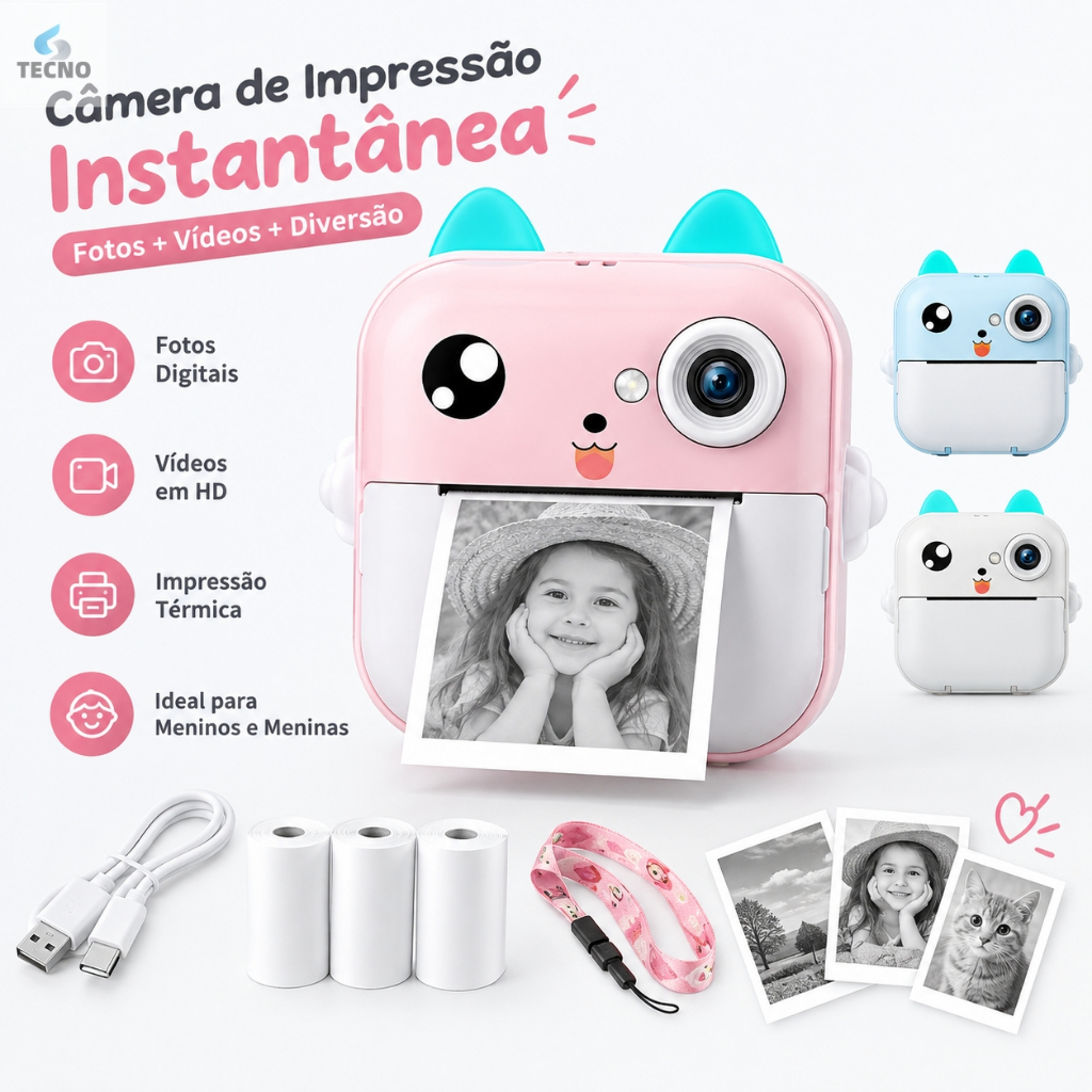 Câmera De Impressão Instantânea Para Crianças Vídeo Fotografia Digital Fotográfica Toy Mini Impressora Térmica Boy Girls