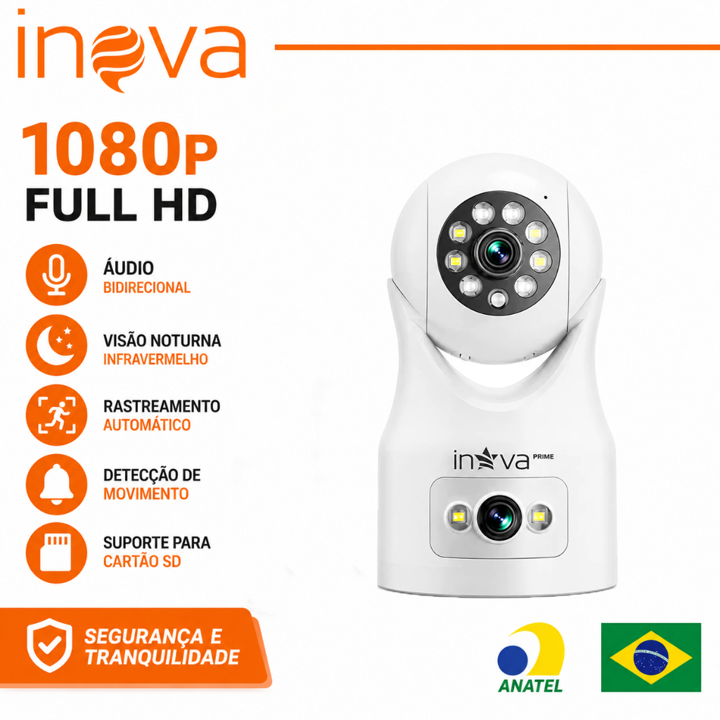 INOVA Câmera WiFi 360° PTZ Visão Noturna Detecção de Movimento Áudio Bidirecional SD/Nuvem