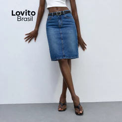 Lovito Saia Jeans Lapis Midi SKB16331663