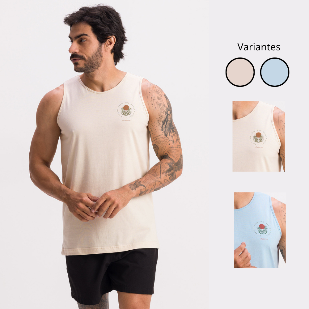 Regata Básica Masculina Verão Rota do Mar 100% Algodão Confortável Macia Promoção