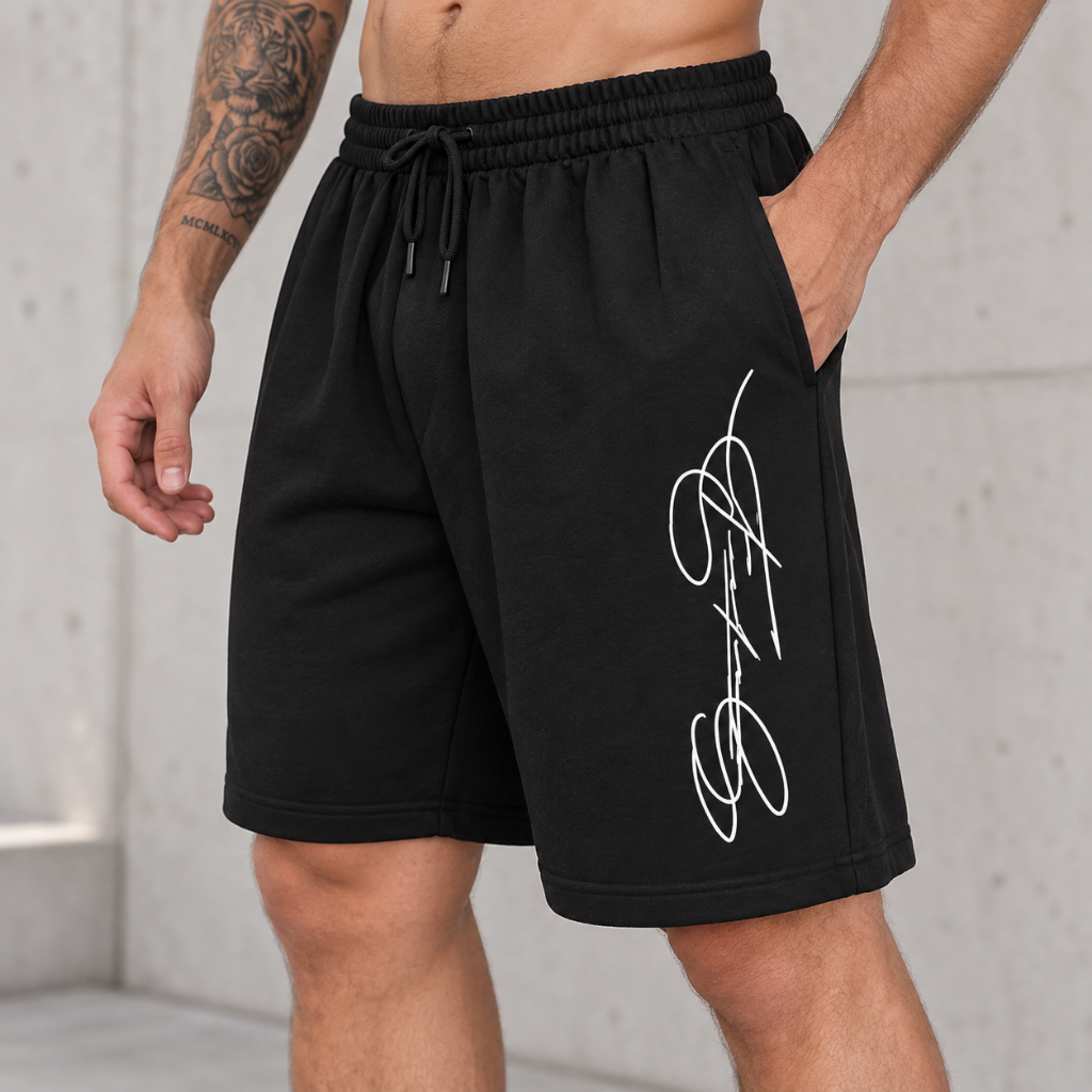 Bermuda Masculina Moletom Oversized Estampada Streetwear com Bolsos Cós Elástico e Cordão Ajustável