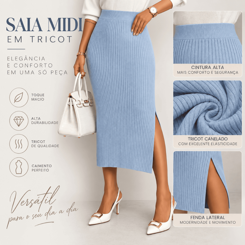 Saia midi tricot canelada com fenda do lateral — imagem 2 de 2