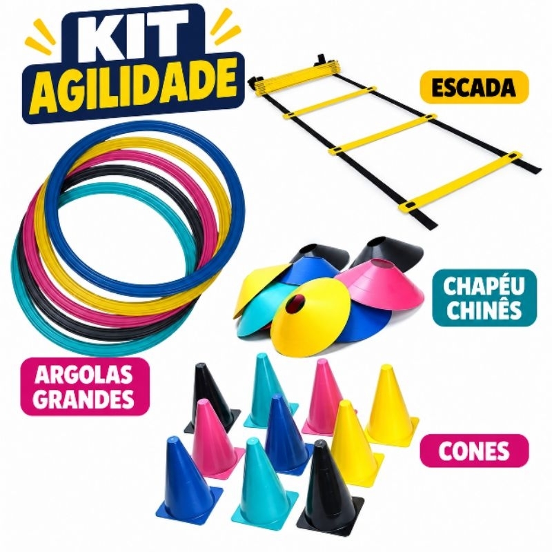 Kit Agilidade Treino Funcional Cirtuito Corrida -1 Escada Grande-5 Cones- 5 Chapeu-5 Argolas