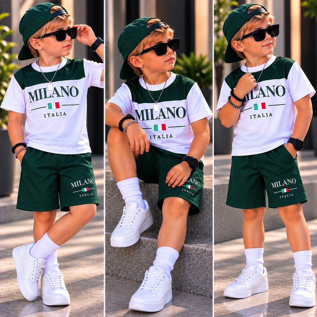 Conjunto Infanti Menino - Camiseta e Short - Veste (4 anos aos 14 anos) - Tecido (Camiseta de malha e Short de chimpa)