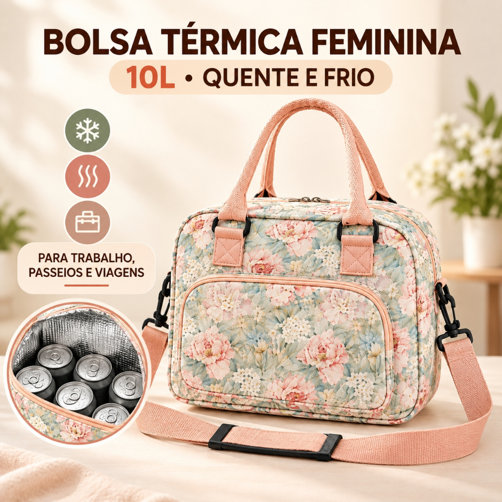 Bolsa Térmica Feminina 10L Grande Impermeável para Marmita Trabalho Viagem
