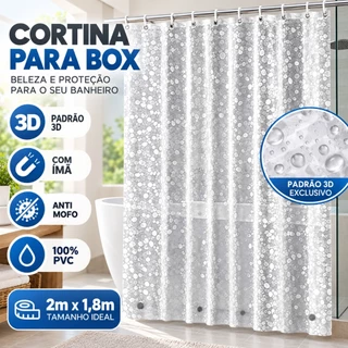 Cortina Para Box de Banheiro 3D com Ímã Anti Mofo 100% PVC com Ilhós 2m x 1,8m Resistente