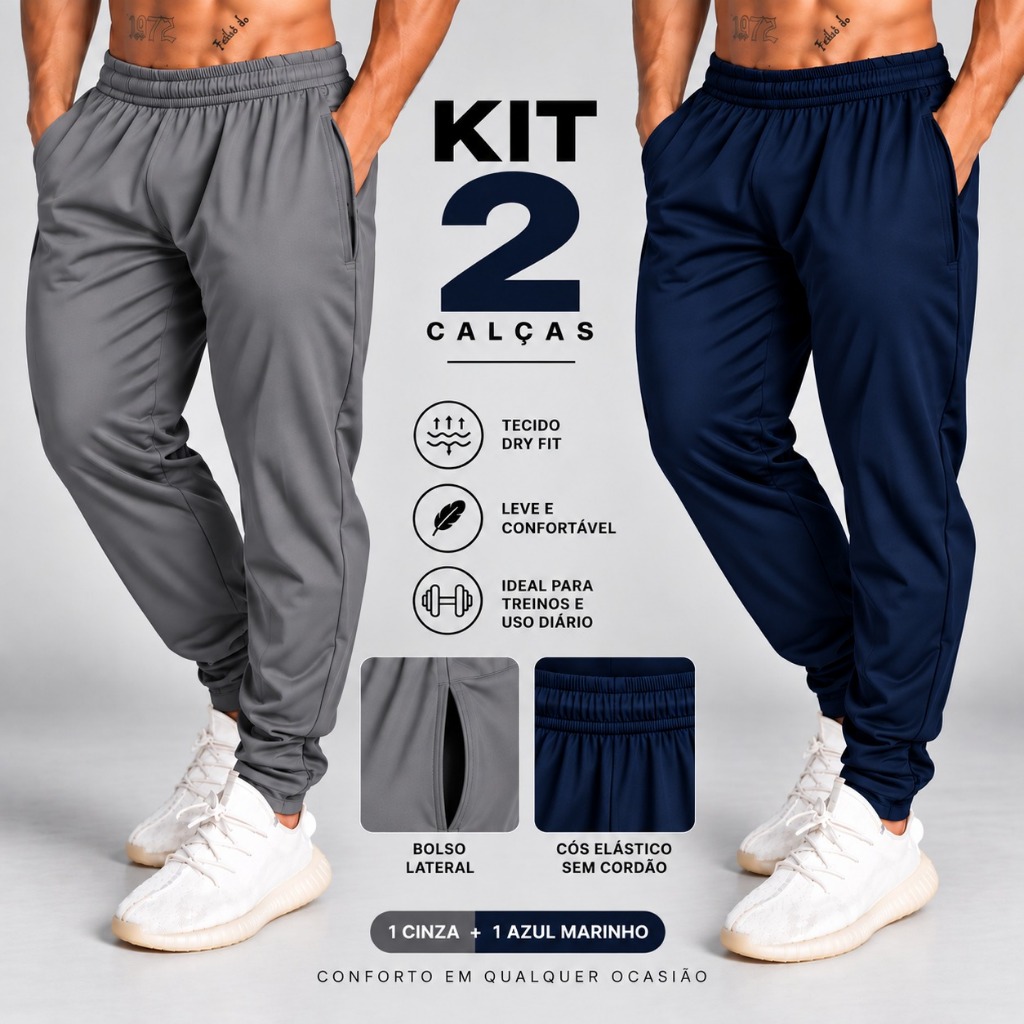 Kit 2 Calças Masculina Elastano Para Corridas e Academia