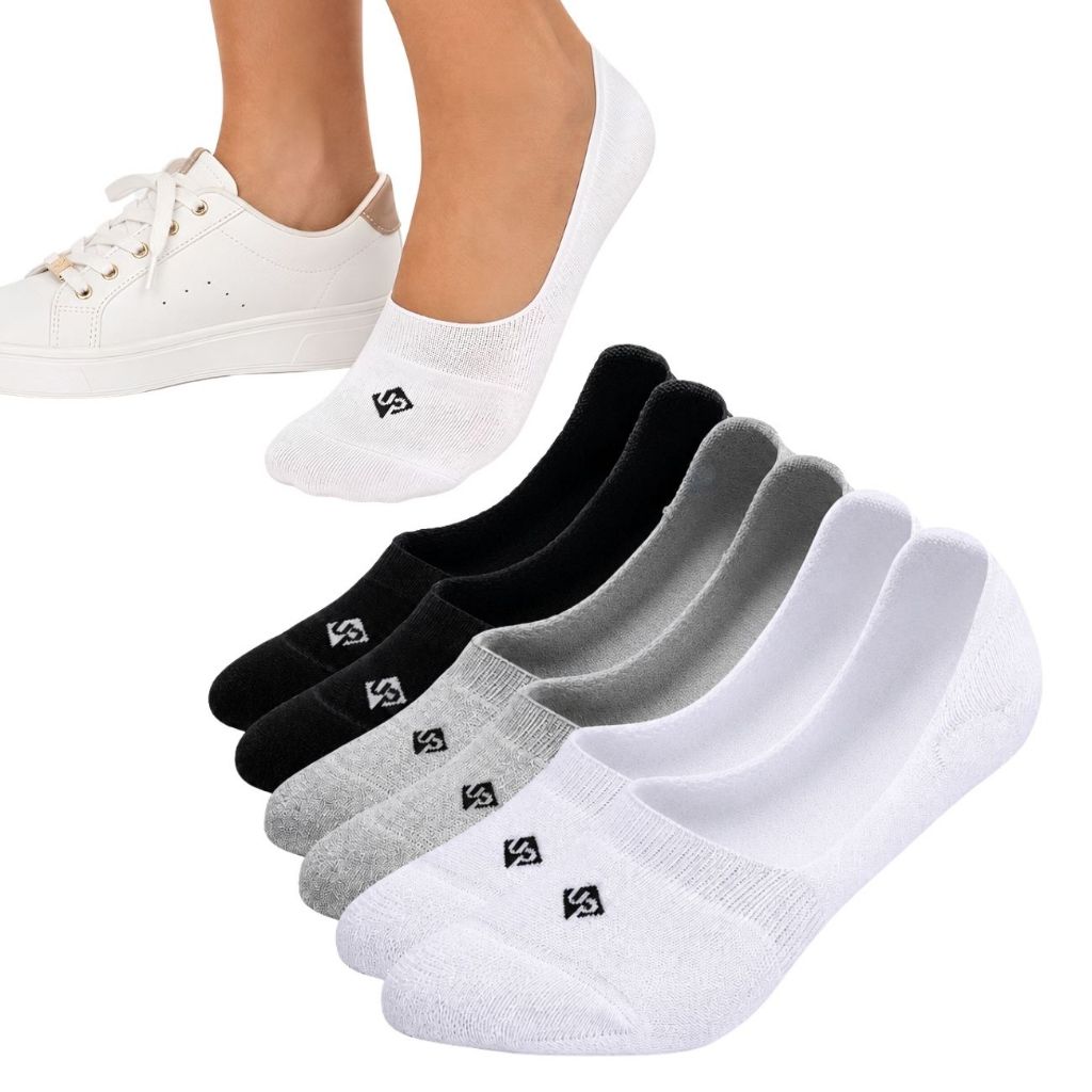 Kit 3 Meia Algodão Invisível Sapatilha Unissex Masculina Feminina Respirável Silicone no Calcanhar Confortável