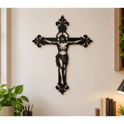 Crucifixo Jesus Cristo na Cruz Decorativo de Parede | MDF Preto Premium Religioso