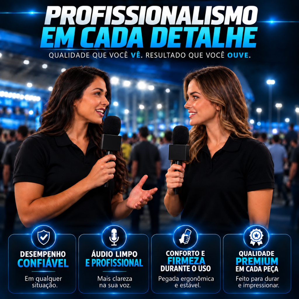 Suporte Universal para Microfone Lapela com Canopla e Espuma - Bastão de Mão para Entrevistas — imagem 2 de 2