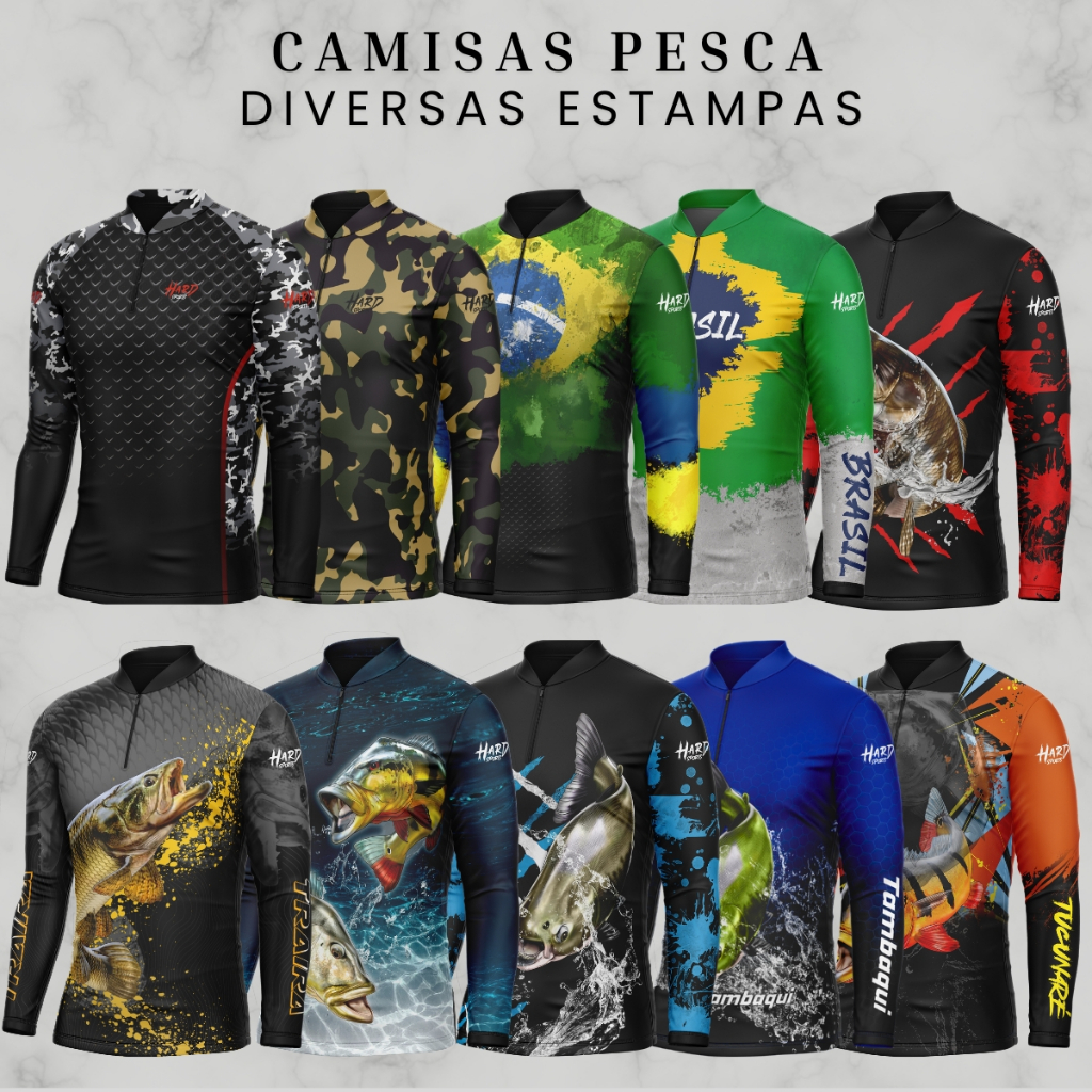 Camisa Camiseta de Pesca Blusa Dryfit Com Proteção Solar Uv50 Tecido Leve Resistente Para Frio Calor