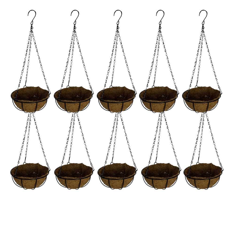 Kit 10 Vasos de Fibra de Coco Suspenso com Corrente Plantas Jardim Decoração Tamanhos Variados