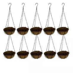 Kit 10 Vasos de Fibra de Coco Suspenso com Corrente Plantas Jardim Decoração Tamanhos Variados