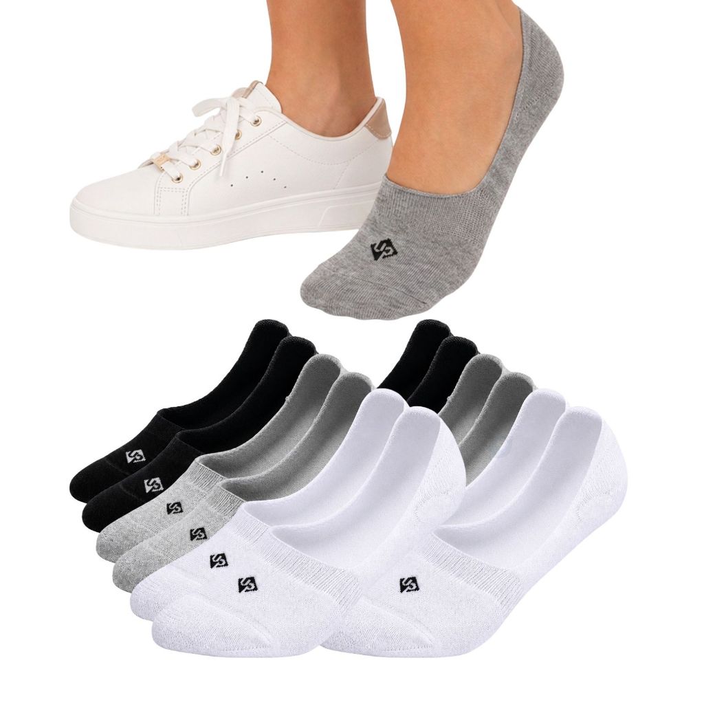 6 Pares de Meia Algodão Sapatilha Invisível Unissex Masculina Feminina Respirável Silicone no Calcanhar Confortável