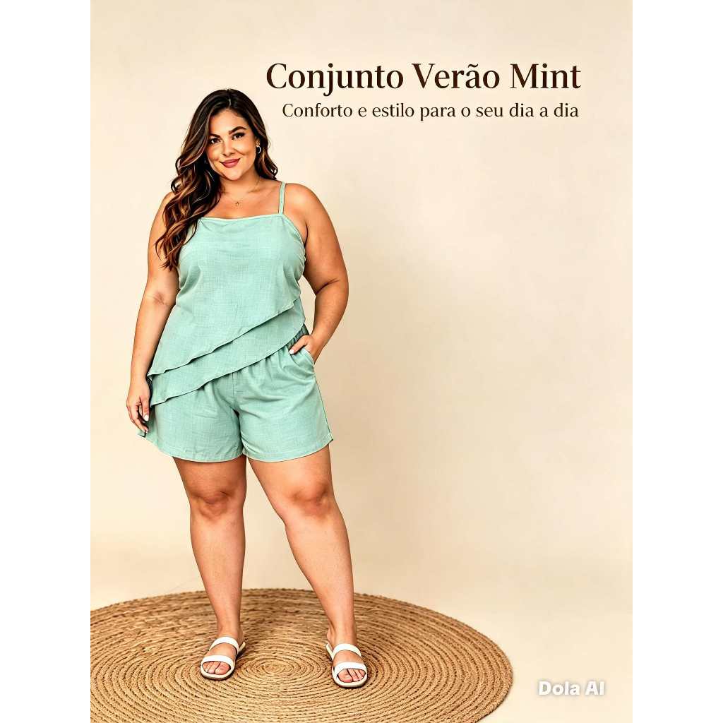 Conjunto Feminino Plus Size Alcinha Short e  Blusa Elegante Leve e Confortável