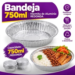 Bandeja 750ml Redonda 10 unidades Marmita de Alumínio