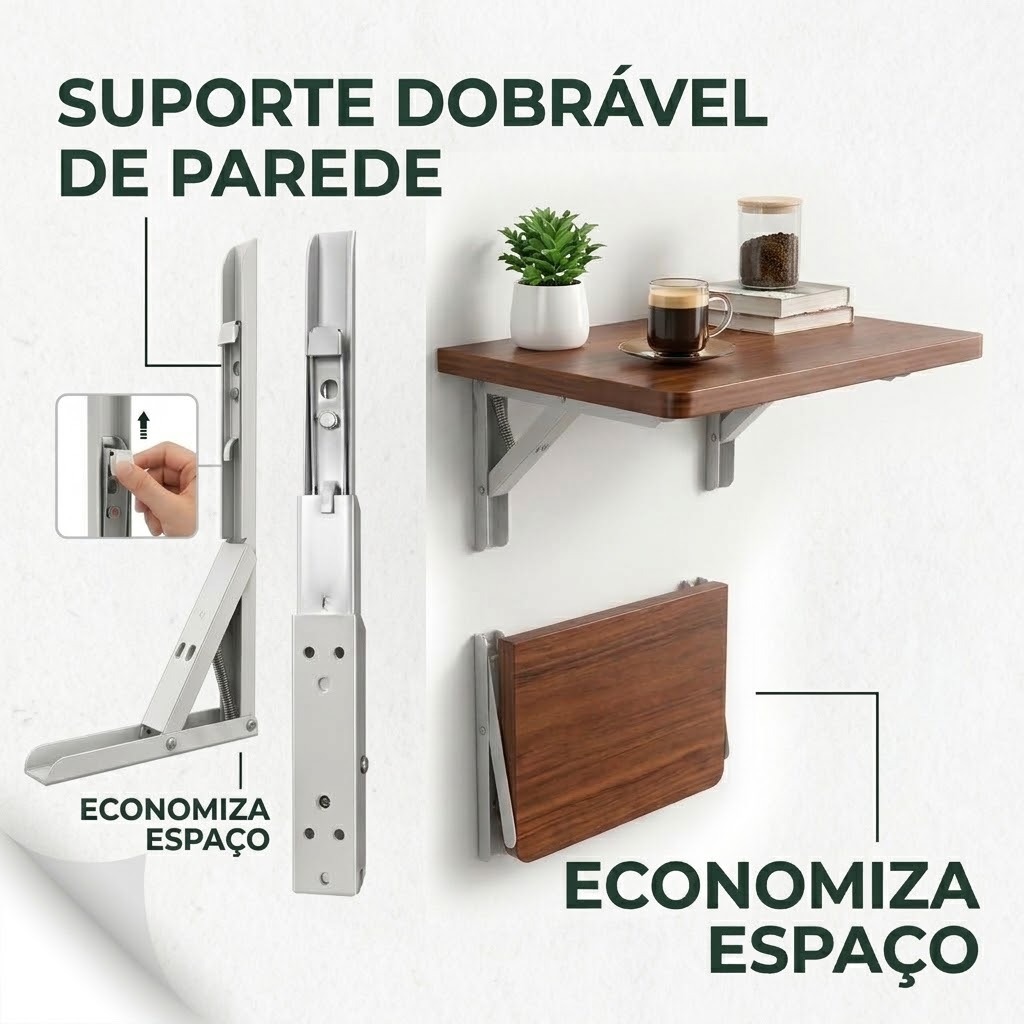Kit 2 30/35cm Suporte Dobravel Mao Francesa Retrátil Dobrável Reforçada Tampo para Mesa Varios tamanhos
