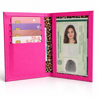 Carteira Feminina Slim de Couro RG Porta Cartões, Porta Documentos CNH Cédulas