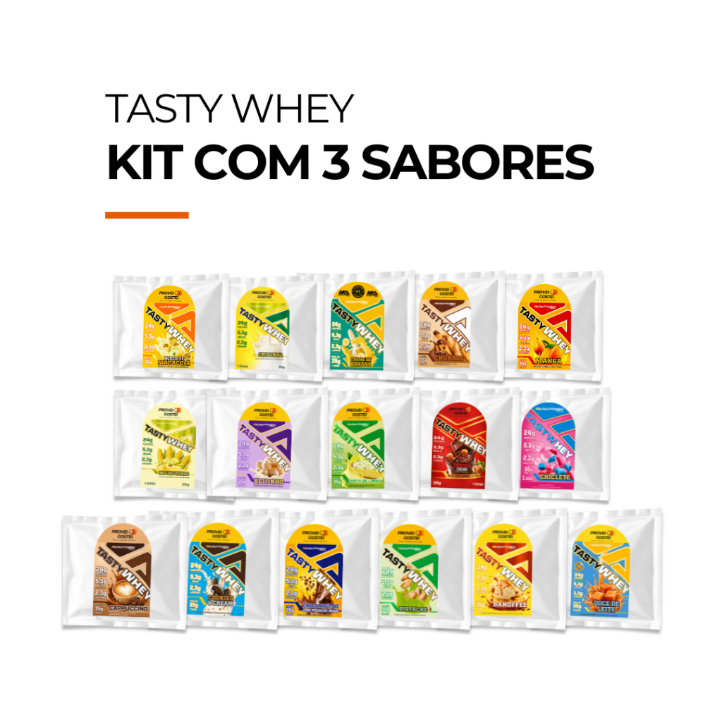 Tasty Whey Sachê 35g - Kit com 3 Unidades - Suplemento Alimentar Proteico - Sabores Variados