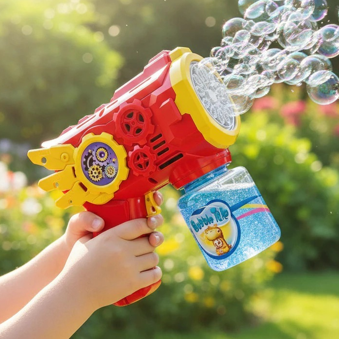 Pistola de Bolhas Elétrica Infantil com Luz LED Automática de Bolhas