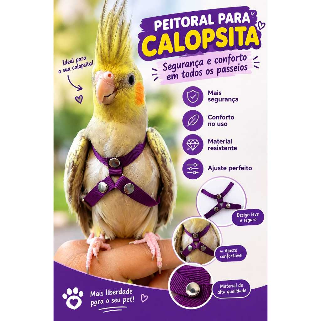 Peitoral com Guia para Calopsita