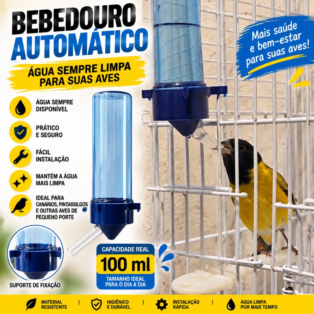 Bebedouro de 100ml –  Para Hamsters, Pássaros e Pintassilgos, com Bico de Vidro sem esfera na ponta.