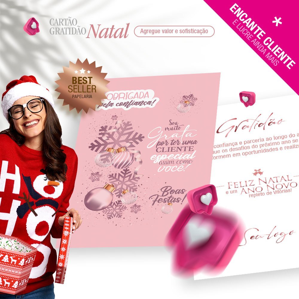 50 Cartões de Natal Rosa para Clientes