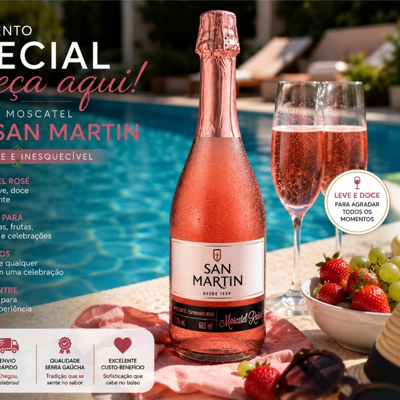 Espumante Moscatel Rosé 660ml - Leve, Doce e Refrescante, Harmoniza com Sobremesas
