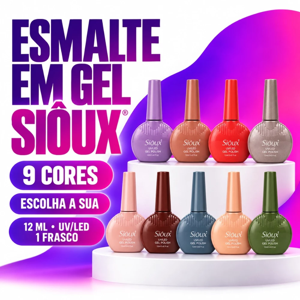 Esmalte em Gel Siôux 12ml UV/LED Unha Gel Profissional Manicure Nail Designer Escolha a Cor Nude Lilás Vermelho Verde