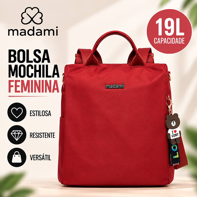 Bolsa Mochila Feminina Madami Vermelha Reforçada 19L Faculdade Trabalho Viagem