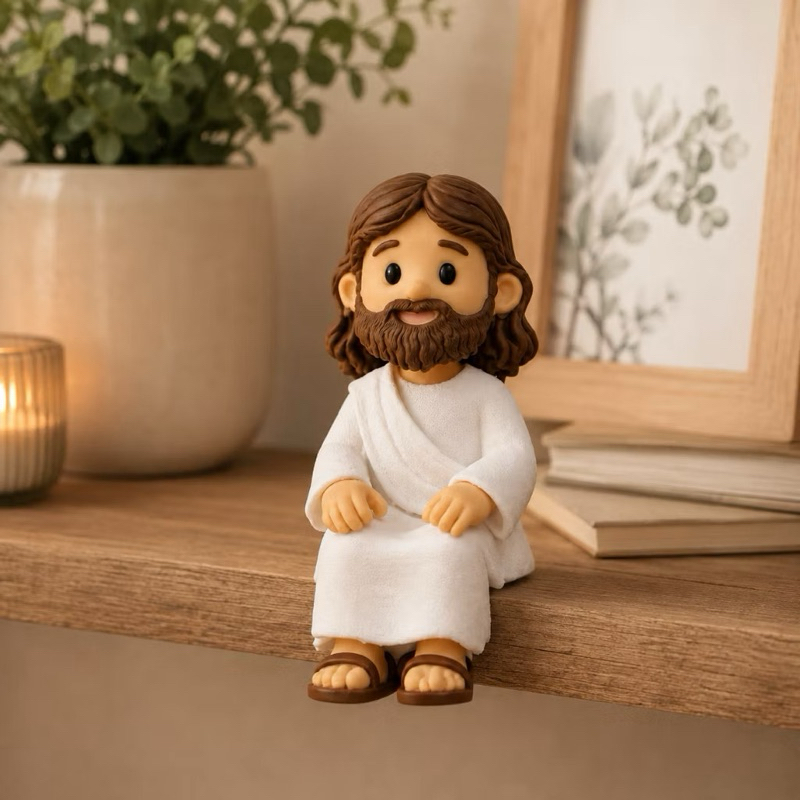 Mini Jesus Cristo Sentado 10 cm Enfeite Decorativo para Mesa Monitor Nicho Decoração Cristão