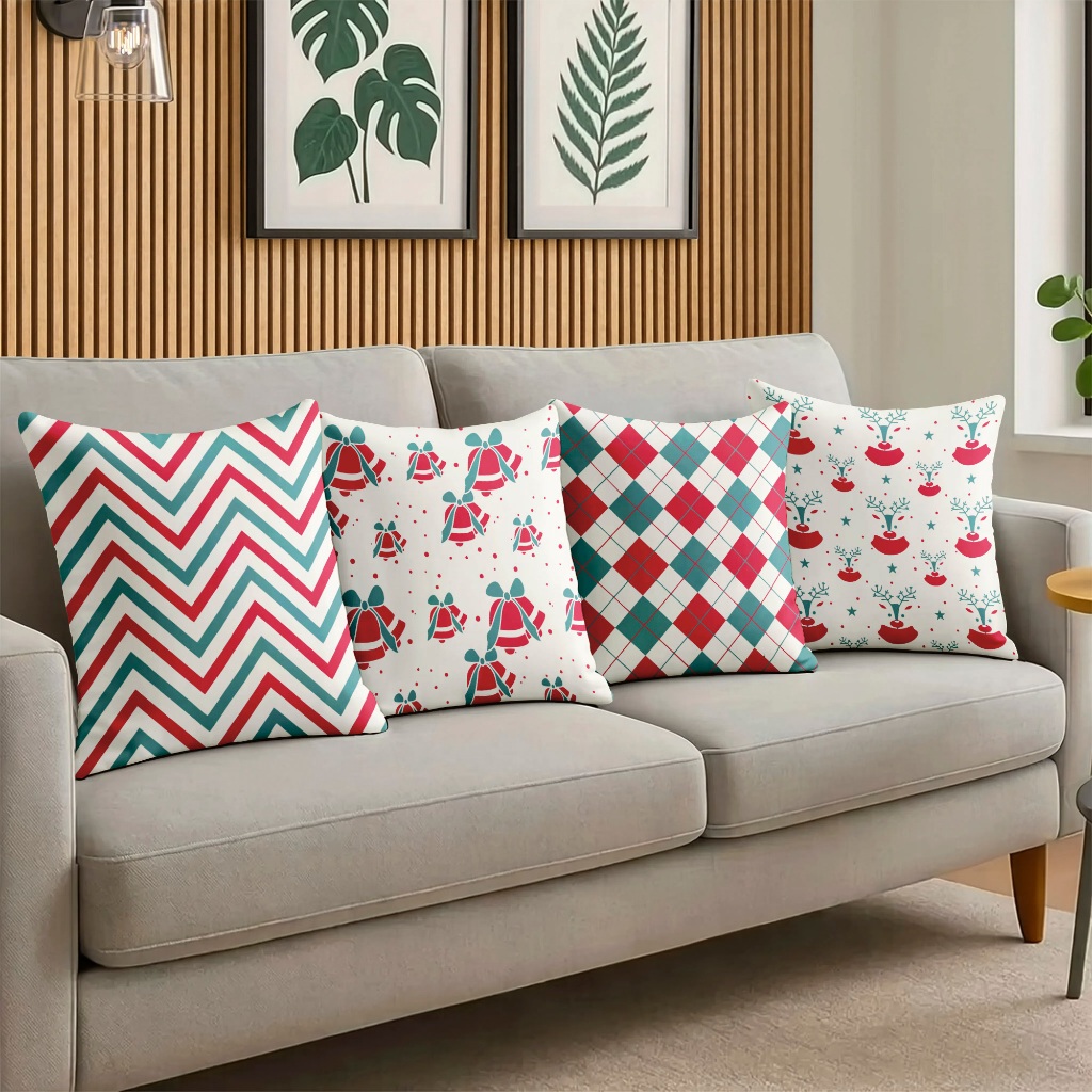Kit Almofadas De Natal 4 Capas Decorativas Para Sala Estampas Temáticas Encantos Natalinos Noel Hoho