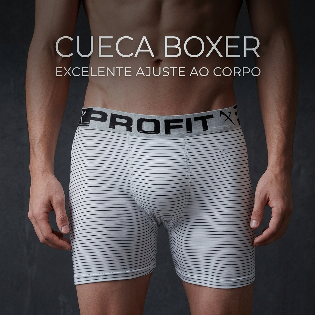 Cueca Boxer Masculina PROFIT Microfibra Confortável Leve Premium Risca de Giz Respirável Elástico Personalizado Nacional