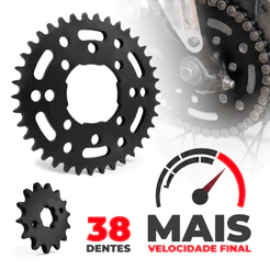 Kit Relação Coroa Pinhão 38x14 Mais Velocidade Final Compatível com Titan Fan Start YBR Factor 125 150 160