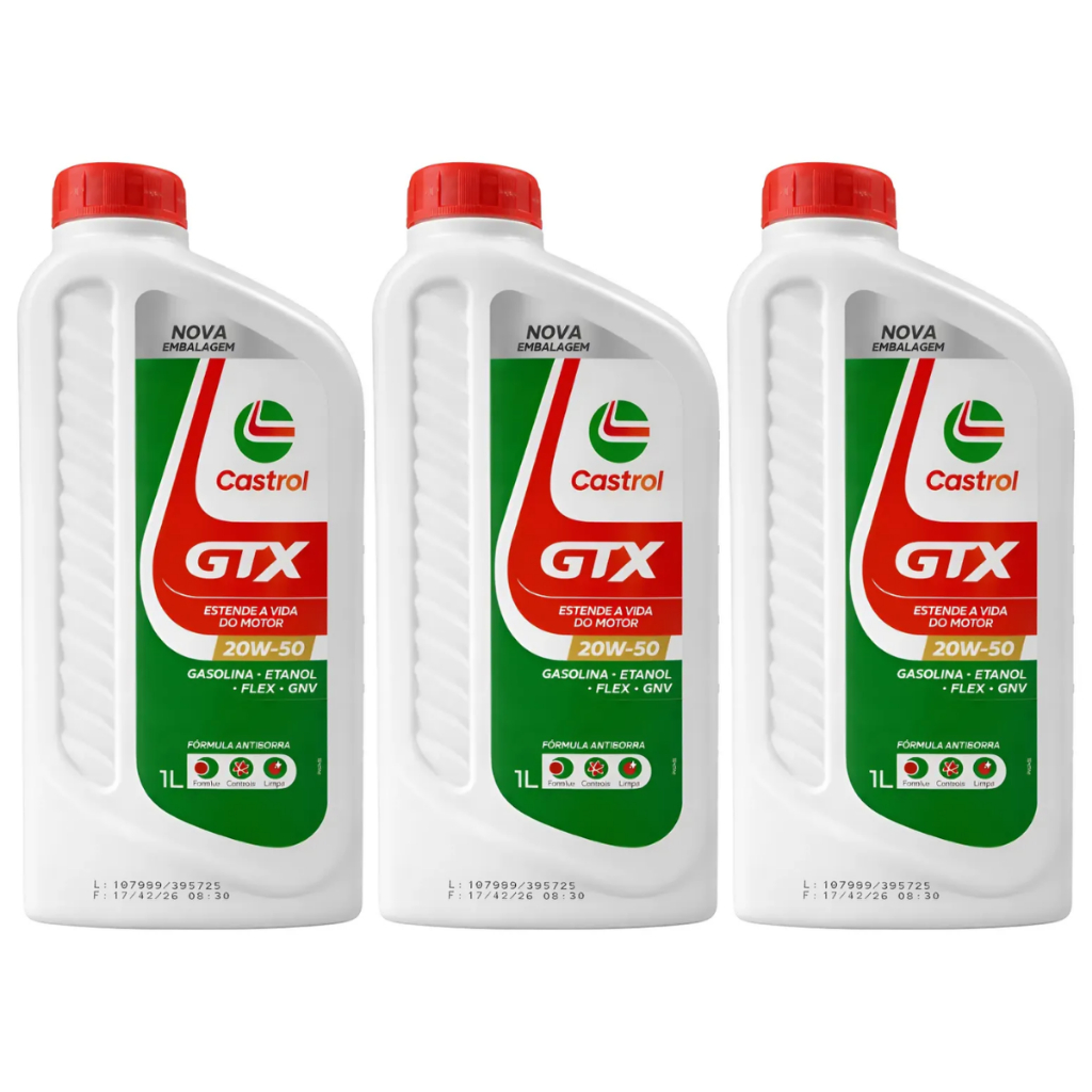 Kit 3 Óleo Lubrificante Castrol 20w50 Gtx Antiborra Api Sl