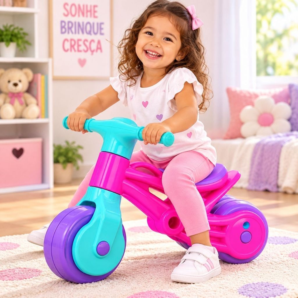 Bicicleta Infantil Sem Pedal Baby Rider Rosa Usual Brinquedos Bicicletinha de Equilíbrio com Guidão