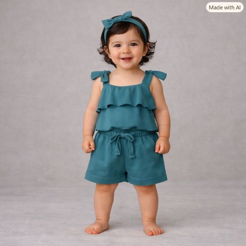 Conjunto Bebê Menina em Malha Conforto - Short e Blusa