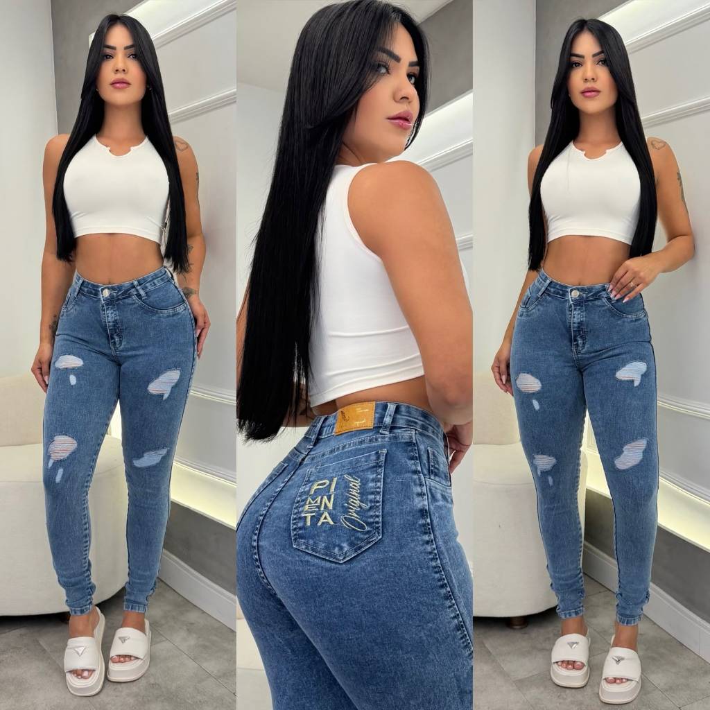 Calça Sal e Pimenta Pimenta Original Calça Jeans Feminina Skinny com Lycra Elastano