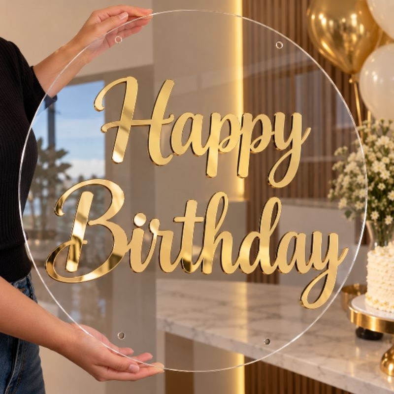 Topo de Bolo Happy Birthday em Acrílico Cristal Espelhado | Decoração Aniversário 20 a 50…